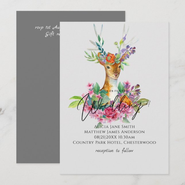 Convites de casamento Florais de Boho Woodland Dee (Frente/Verso)