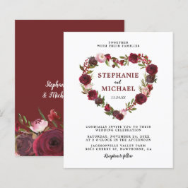 Convites de Casamento Florais de Borgonha Econômic