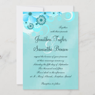 Convites de casamento Florais de Hibiscus Aqua Blu