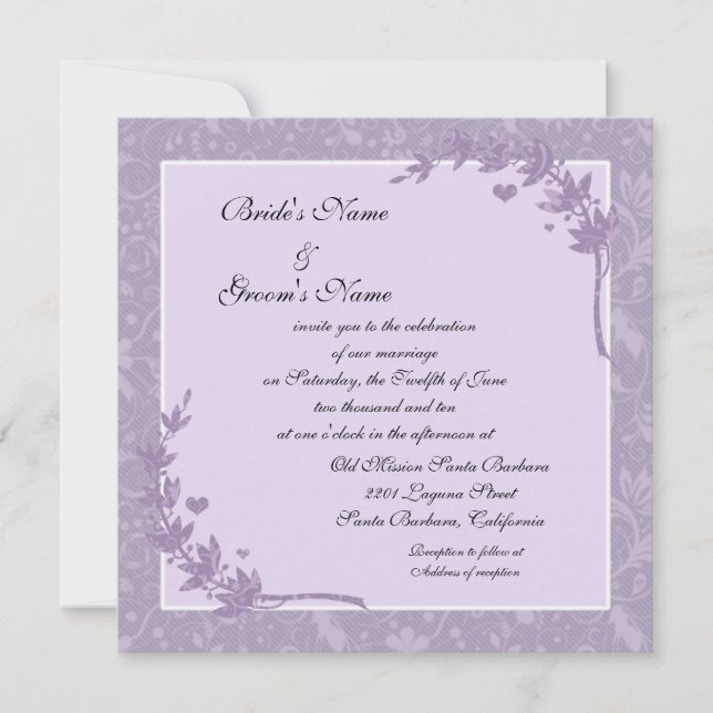 Convites de Casamento Florais de Lavanda Lindos (Frente)