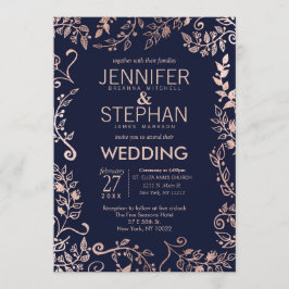 Convites de casamento Florais Dourados Rosa Azul E