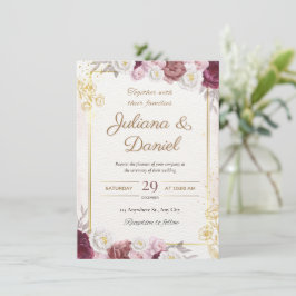 Convites de casamento florais elegantes em burgund