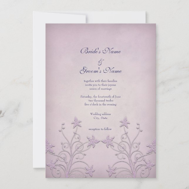 Convites de Casamento Florais Elegantes Névoa Roxa (Frente)