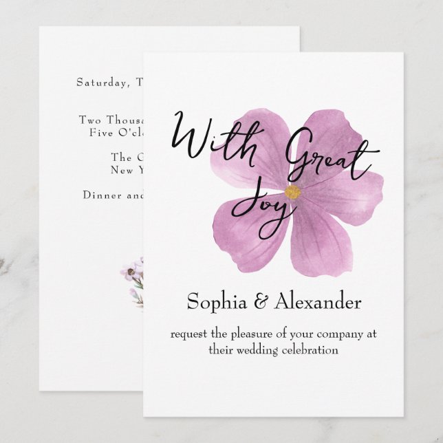 Convites de Casamento Florais Elegantes Personaliz (Frente/Verso)