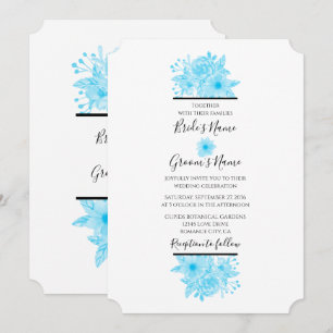 Convites de Casamento Florais em Aquarela Azul Ele