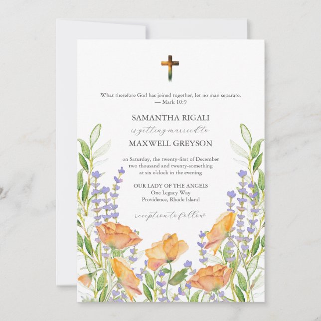 Convites de Casamento Florais em Aquarela Cristãos (Frente)
