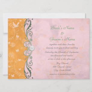 Convites de Casamento Florais Laranja e Rosa