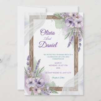 Convites de Casamento Florais lavanda roxo