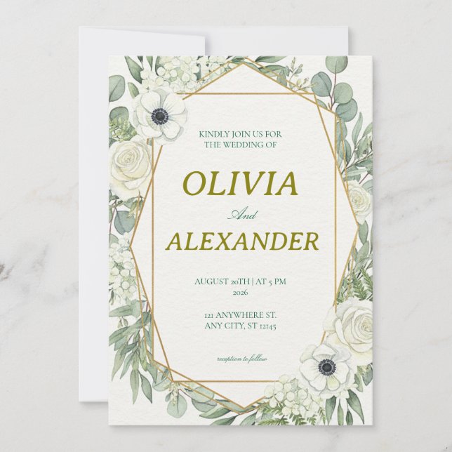 Convites de Casamento Florais Planta Verde Natural (Frente)