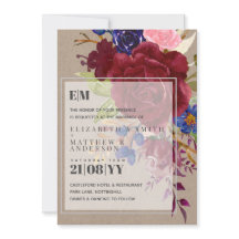 Convites de Casamento Florais Rosa Azul Borgonha R