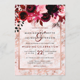 Convites de Casamento Florais Rosa Dourado e Borgo