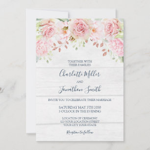 Convites de Casamento Florais Rosa Rústico para a