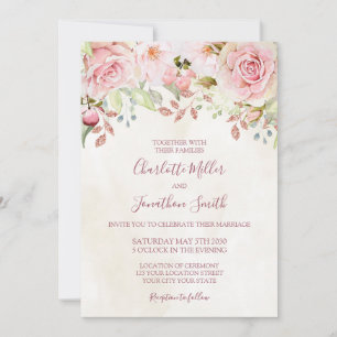 Convites de Casamento Florais Rosa Vintage para a