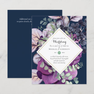 Convites de Casamento Florais Roxo Azul BUDGET