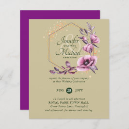 Convites de Casamento Florais Roxo Dourado ORÇAMEN