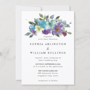 Convites de Casamento Florais Roxo e Turquesa