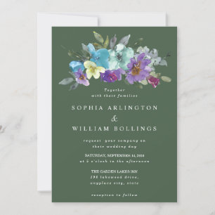 Convites de Casamento Florais Roxo e Verde Turques