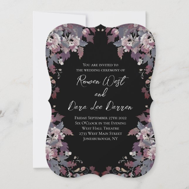 Convites de Casamento Florais Sombrios Pretos (Frente)