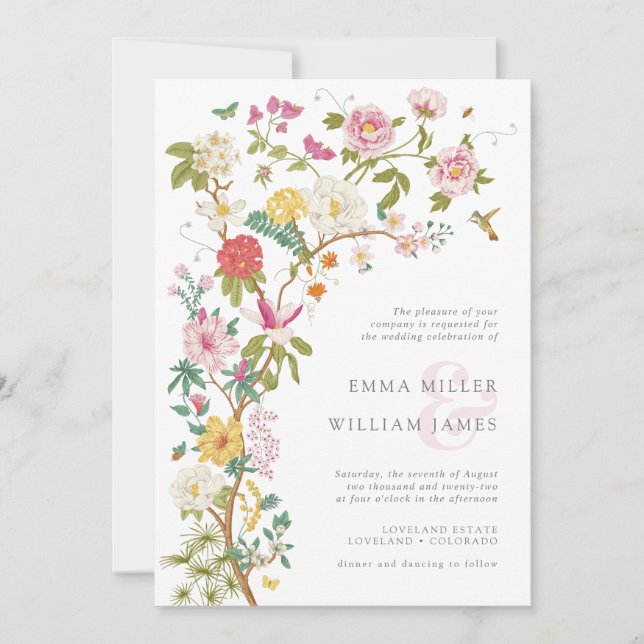 Convites de Casamento Florais Vintage (Frente)