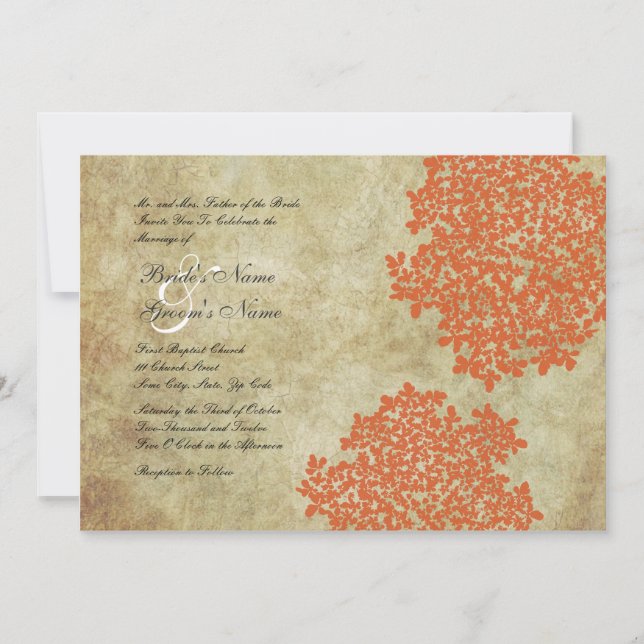 Convites de Casamento Florais Vintage Laranja (Frente)