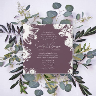 Convites de Casamento Florais Vintage Roxo Ameixa