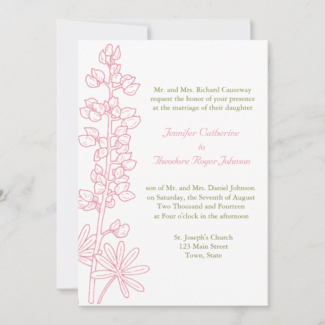Convites De Casamento Floral A Rosa Vintage (Frente)