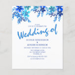 Convites de Casamento Floral Azul de Orçamento<br><div class="desc">Convide seus convidados para comemorar seu dia de casamento,  com estes elegantes convites de casamento floral azul. Apresentando um fundo branco clássico,  um conjunto de flores cor-de-rosa e um modelo de casamento na moda que é fácil de personalizar.</div>