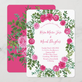 Convites De Casamento Floral Cor-De-Rosa Brilhante
