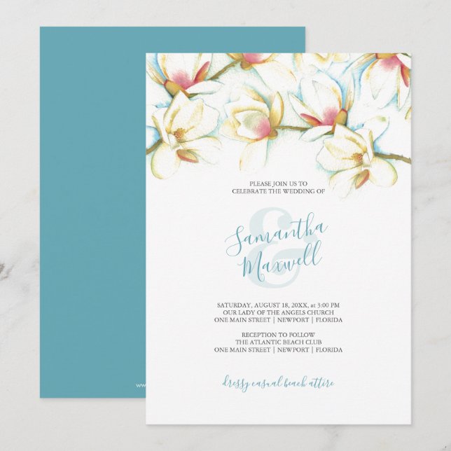 Convites De Casamento Floral De Branco De Aquarela (Frente/Verso)