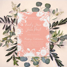 Convites De Casamento Floral De Coral Blush