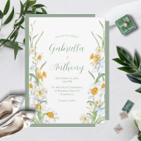 Convites De Casamento Floral De Daffodil Branco E 