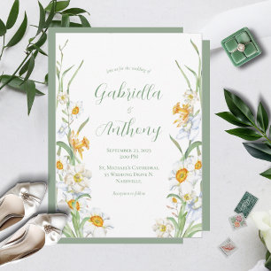 Convites De Casamento Floral De Daffodil Branco E