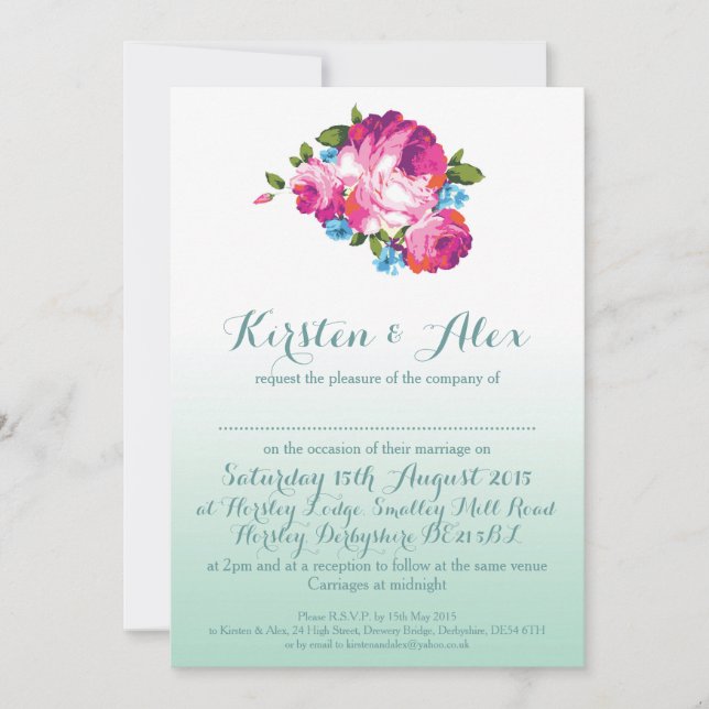 Convites De Casamento Floral De Ombre Mint (Frente)