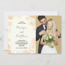 Convites de Casamento Floral de ouro com foto