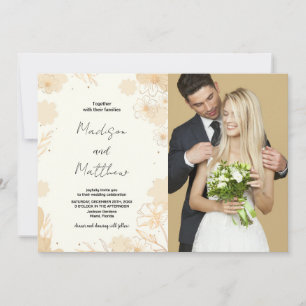 Convites de Casamento Floral de ouro com foto