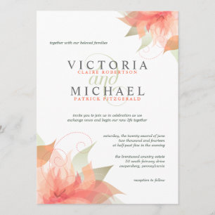 Convites De Casamento Floral De Pêssego Laranja