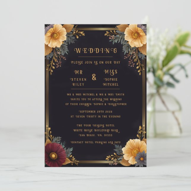 Convites De Casamento Floral Elegante (Em pé/Frente)