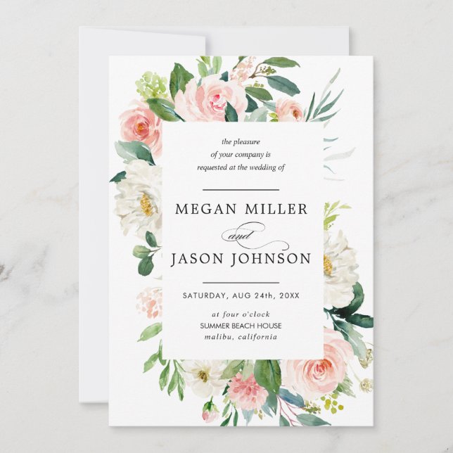 Convites De Casamento, Floral, Elegante, Clássico (Frente)