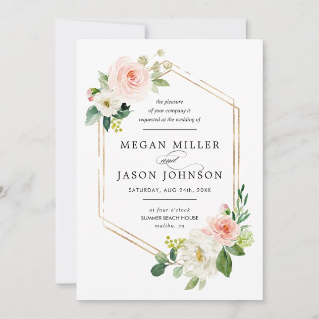 Convites De Casamento, Floral, Elegante, Clássico (Frente)