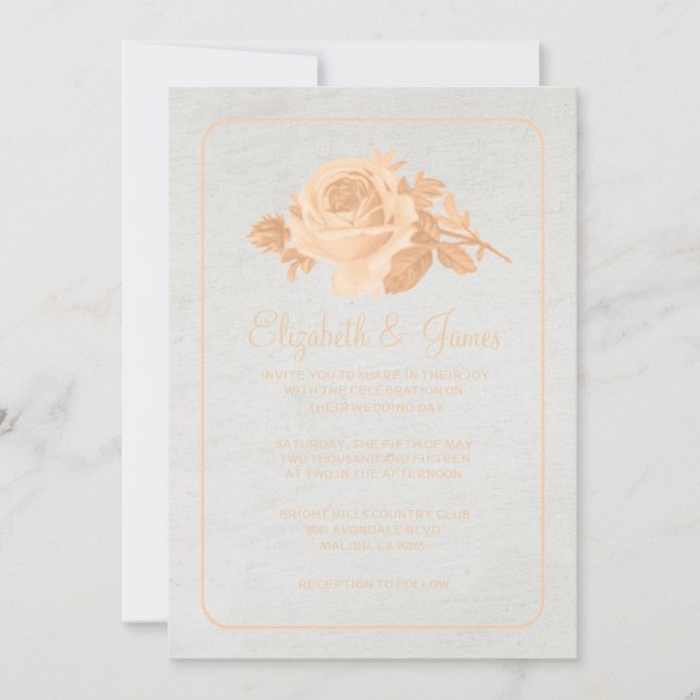 Convites De Casamento Floral/Flor Russo De Pêssego (Frente)