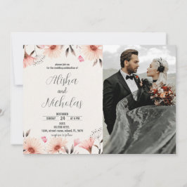 Convites de Casamento Floral Laranja com foto