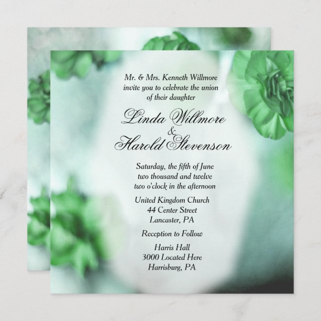 Convites De Casamento Floral Misty Green (Frente/Verso)