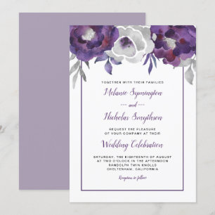 Convites de casamento Floral para Cinzas Roxas Mod