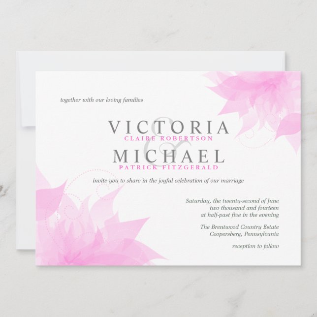 Convites De Casamento Floral Pastel Pink Wispy (Frente)