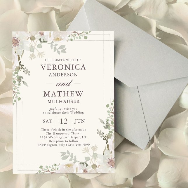 Convites de Casamento Floral Primavera Creme Casua (Criador carregado)