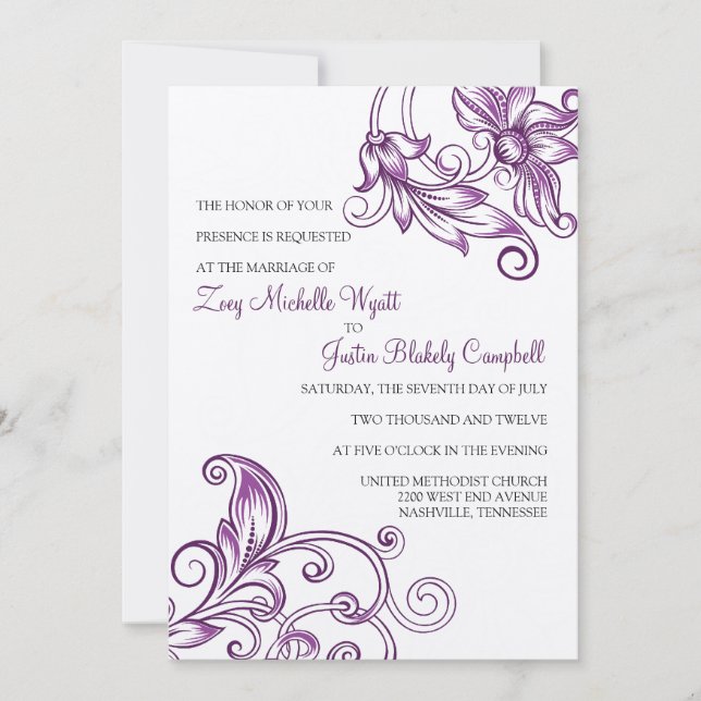Convites De Casamento Floral Retro (Frente)