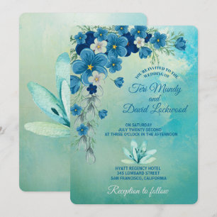 Convites De Casamento Floral Romântico Azul/Verde