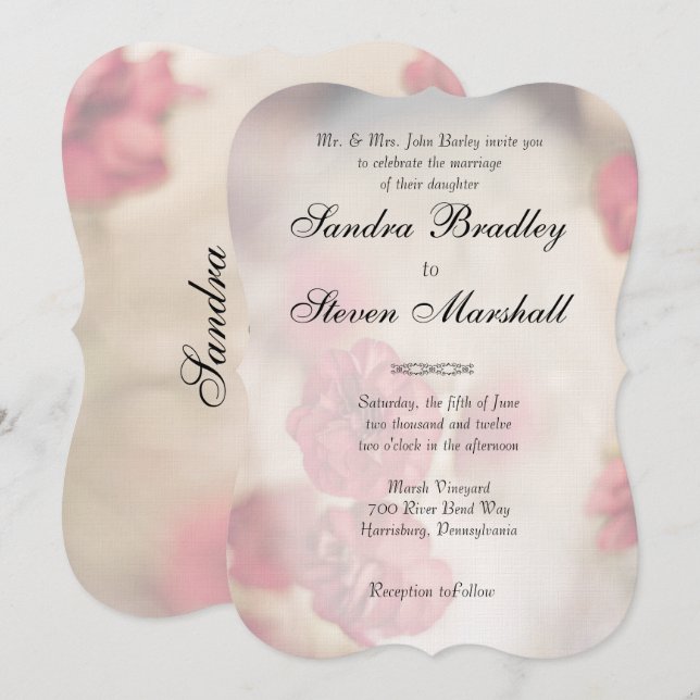 Convites De Casamento Floral Rosa (Frente/Verso)