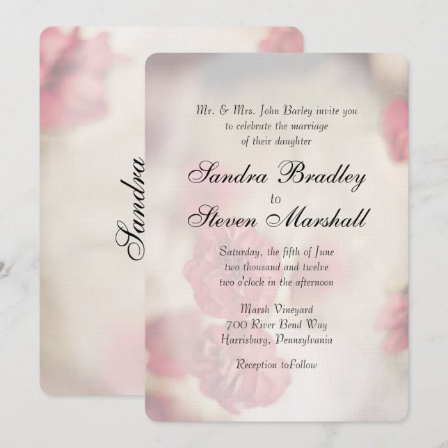 Convites De Casamento Floral Rosa (Frente/Verso)