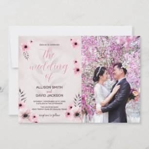 Convites de Casamento Floral Rosa com Fotografia